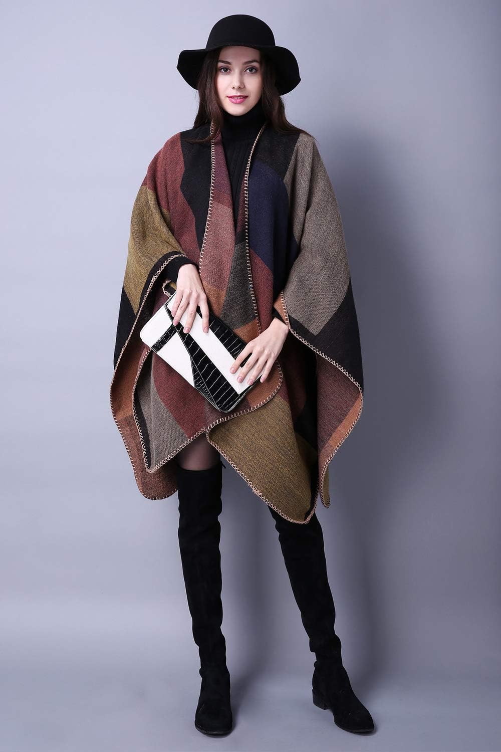 Lncropo Women's Shawls Wraps Winter Open Front Poncho Cape Oversized Cardigan Sweater - Image 2