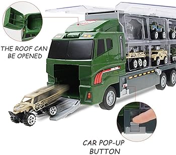 Coolplay 10 In 1 Army Vehicle Truck For Toddler, Mini Battle Car Toy Set In Carrier Truck For Kids Boys 3 Years Old