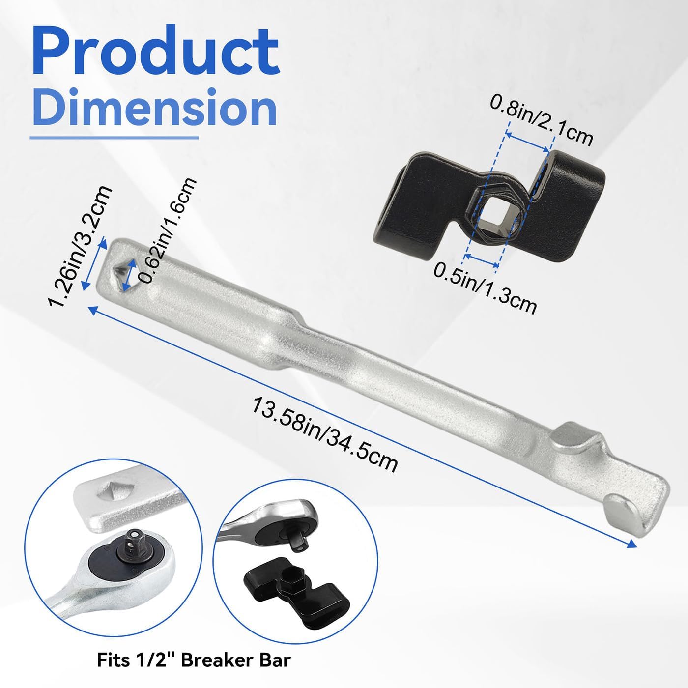 Universal Wrench Extender - 15 Inch Long Wrench Extension with 1/2 Inch Hole and 1/2 Inch Drive & 21 Mm Hex - Adjustable Torque