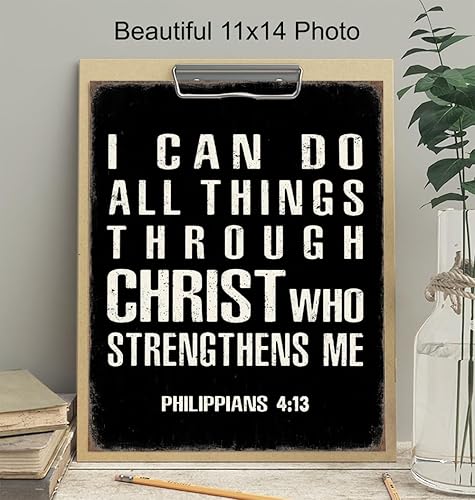 Miniatura 3 de Christian Bible Verse Art Print 11x14 - I Can Do All Things Through Christ - Christian Wall Art for Men - Jesus Scripture Wall Decor - God Wall Art