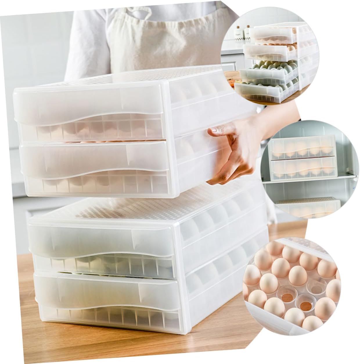 Large Capacity Transparent Drawer Type Egg Holder for Refrigerator Dual Egg Storage Organizer Durable and Easy to Clean for Home and Kitchen Use