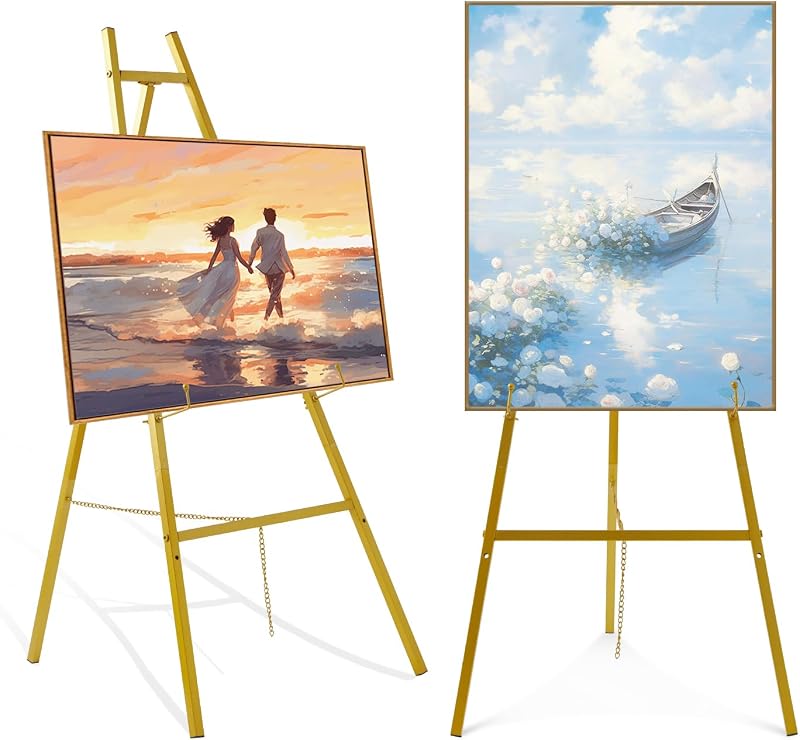 43.5" Gold Easel Stand for Sign, Heavy Duty Metal Display Easel | 4-Tier Adjustable Floor Display Easel for Wedding Signs, Welcome Signs, Posters, Mirrors, Pictures, Art, Parties & Paintings
