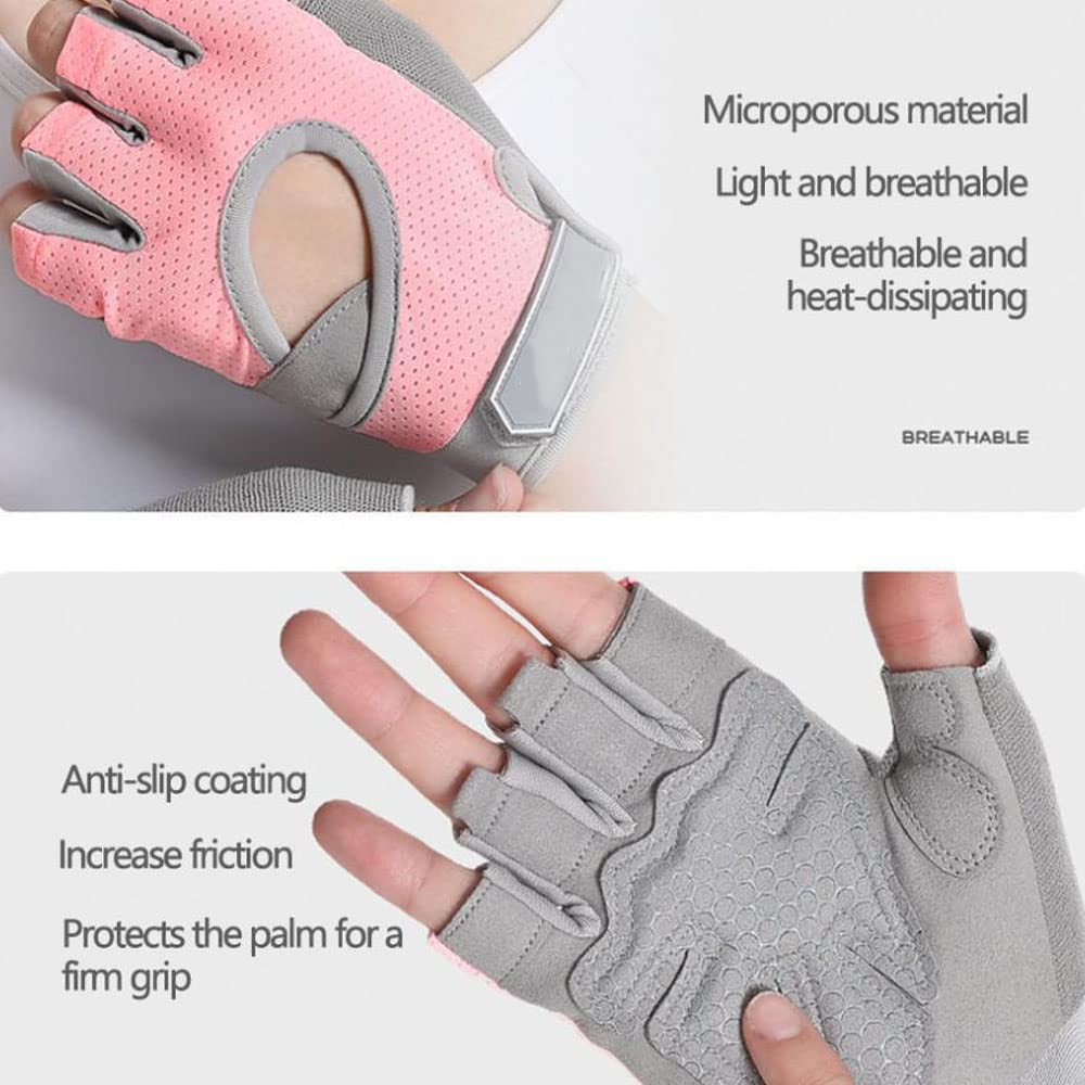 1 par de Guantes de Entrenamiento sin Dedos para Hombres y Mujeres, Guantes de Levantamiento de Pesas, Soporte para Entrenamiento en Gimnasio, protección Completa de la Palma, Rosa, L
