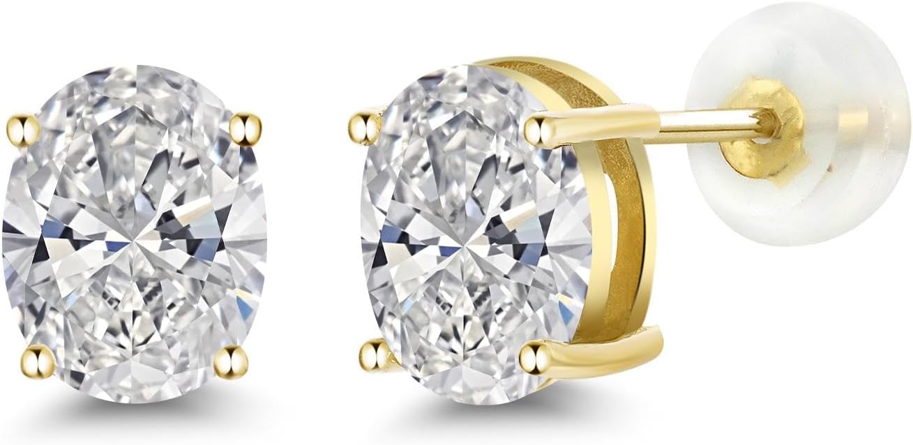 Gem Stone King 3.00 Ct Oval Cut 14K Yellow Gold IGI Certified Lab Grown Diamond Stud Earrings | F-G Color | VS Clarity | Gold Earrings For Women Men