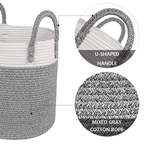 CherryNow Medium Cotton Rope Basket – 13"x15" Decorative Woven Basket for Laundry, Baby, Blanket, Towels, Home Storage Container (Grey)