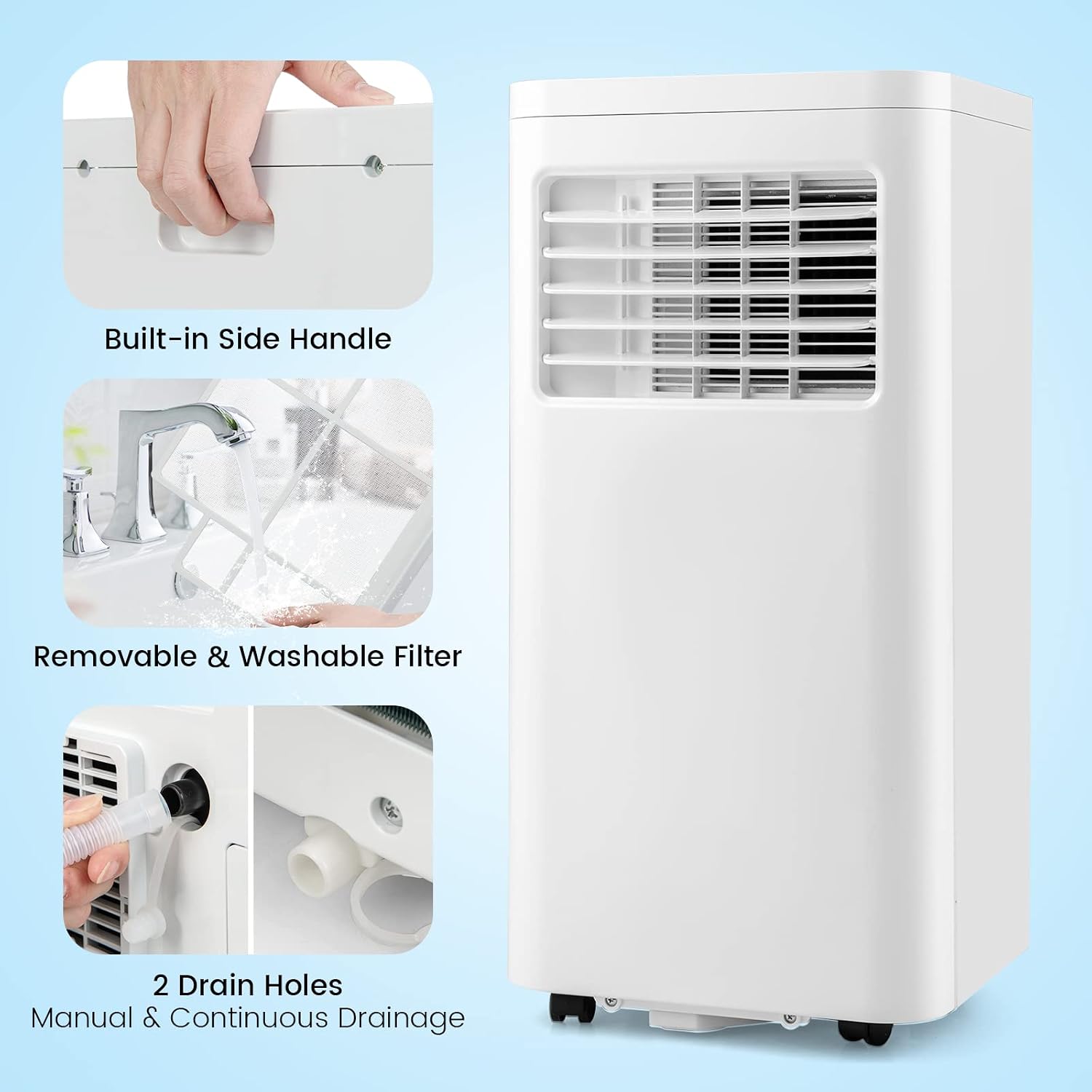 KOTEK Air Conditioner Portable for Room up to 250 Sq. Ft, 8000 BTU 4-in-1 AC Unit Works as Dehumidifier, Fan & Cooler w/Sleep Mode, Portable Air Conditioners w/Remote, Window Kit (White-6000BTU(SACC))