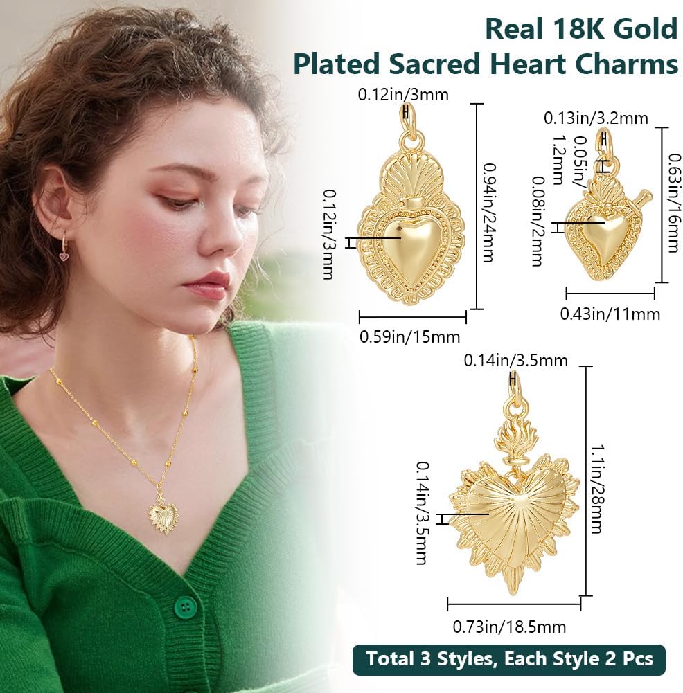 Beebeecraft Cubic Zirconia Heart Charms 18K Gold Plated Brass Love Shape Charm Pendant with Jump Ring for DIY Making Jewelry Bracelets Necklace - Image 2