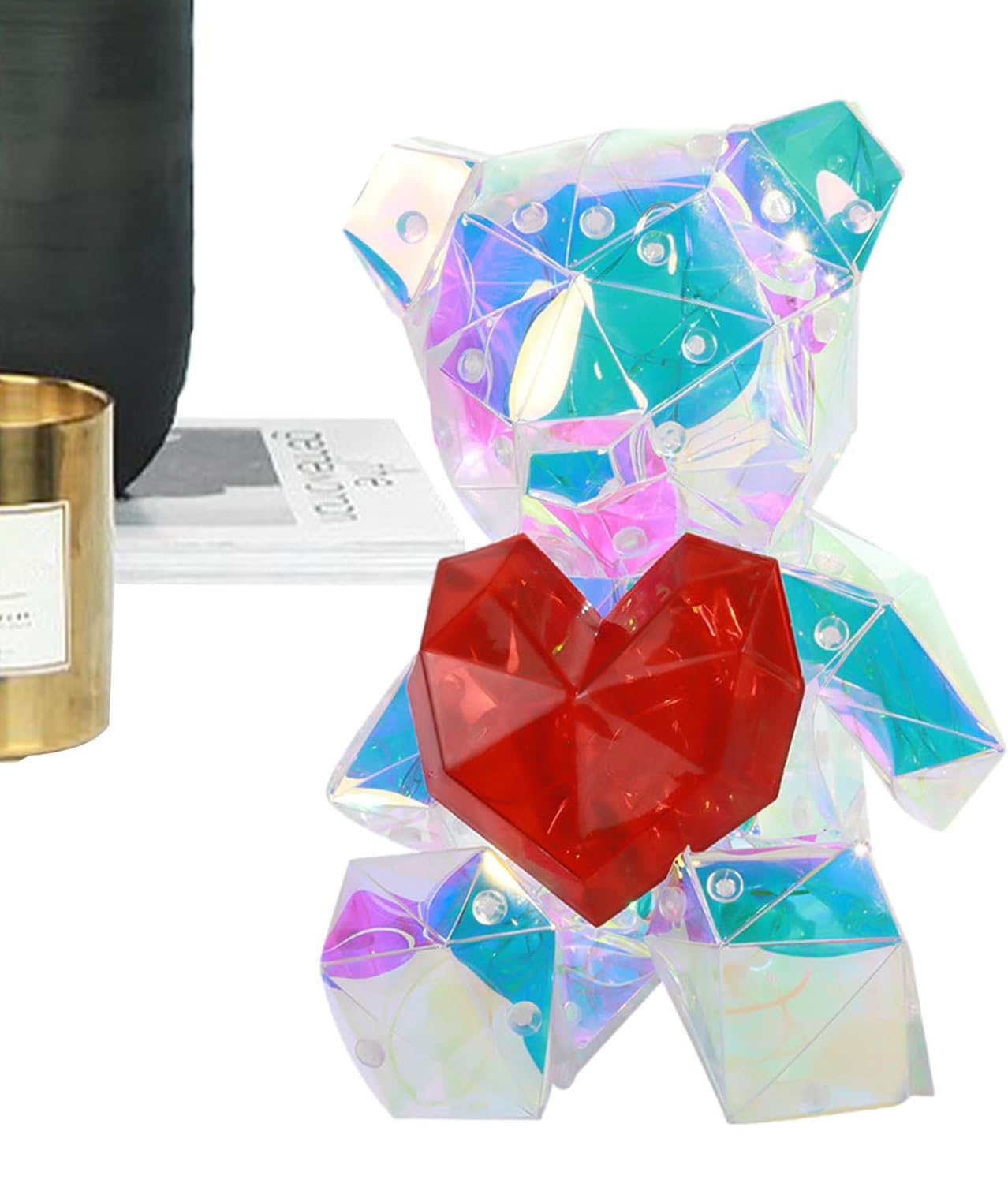 3D Effect Glow Bear with Small and Multicolor Shaking Light with Red Heart, Mini LED Light Bear with Heart and Valentine's Day Gift Box for Her and Him