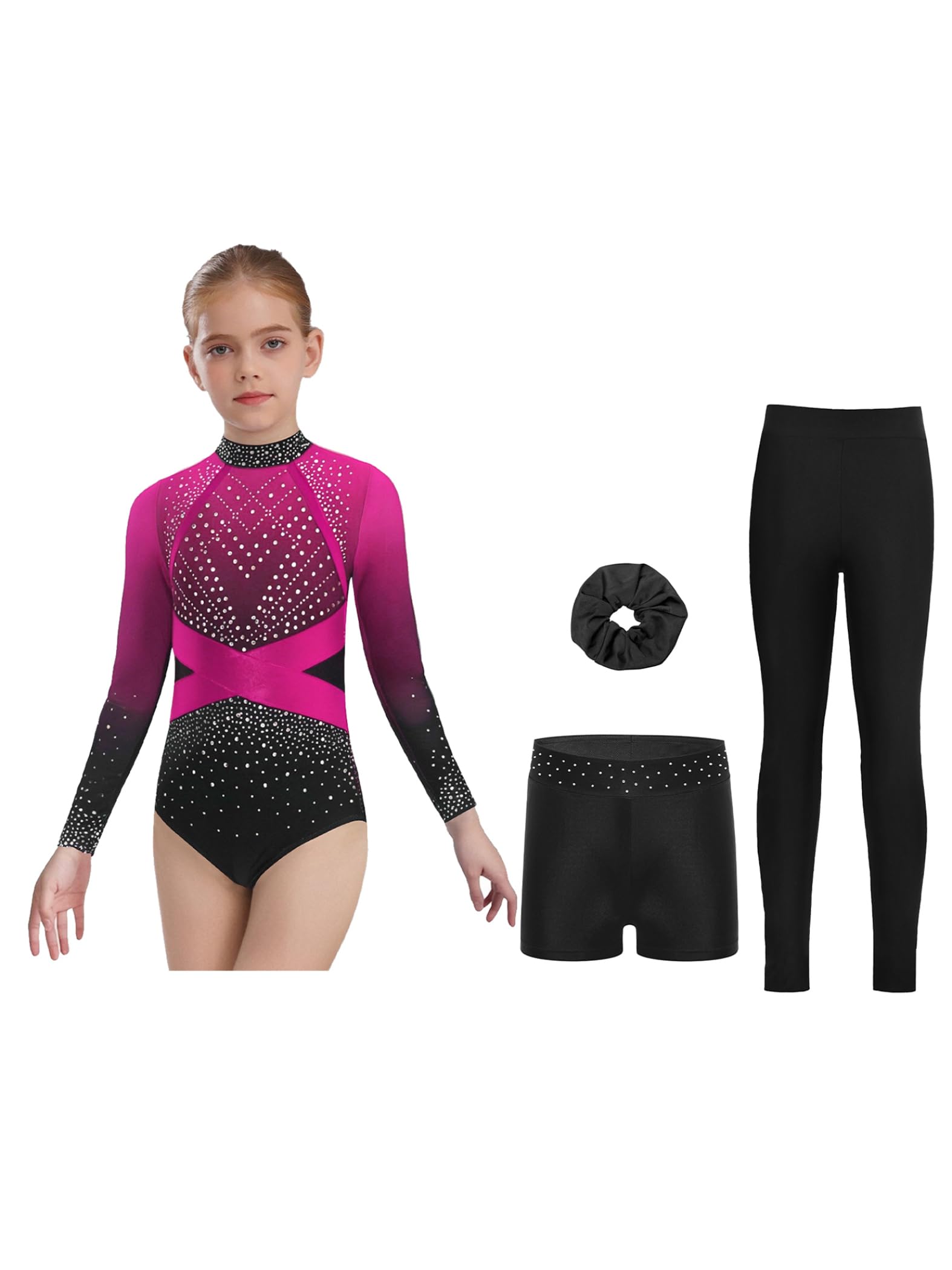 Completo da Ginnastica Bambina Body Danza Classica con Pantaloncini Leggings Body Gymnastica Artistica Balletto Leotards Jumpsuit Sportiva Dancewear