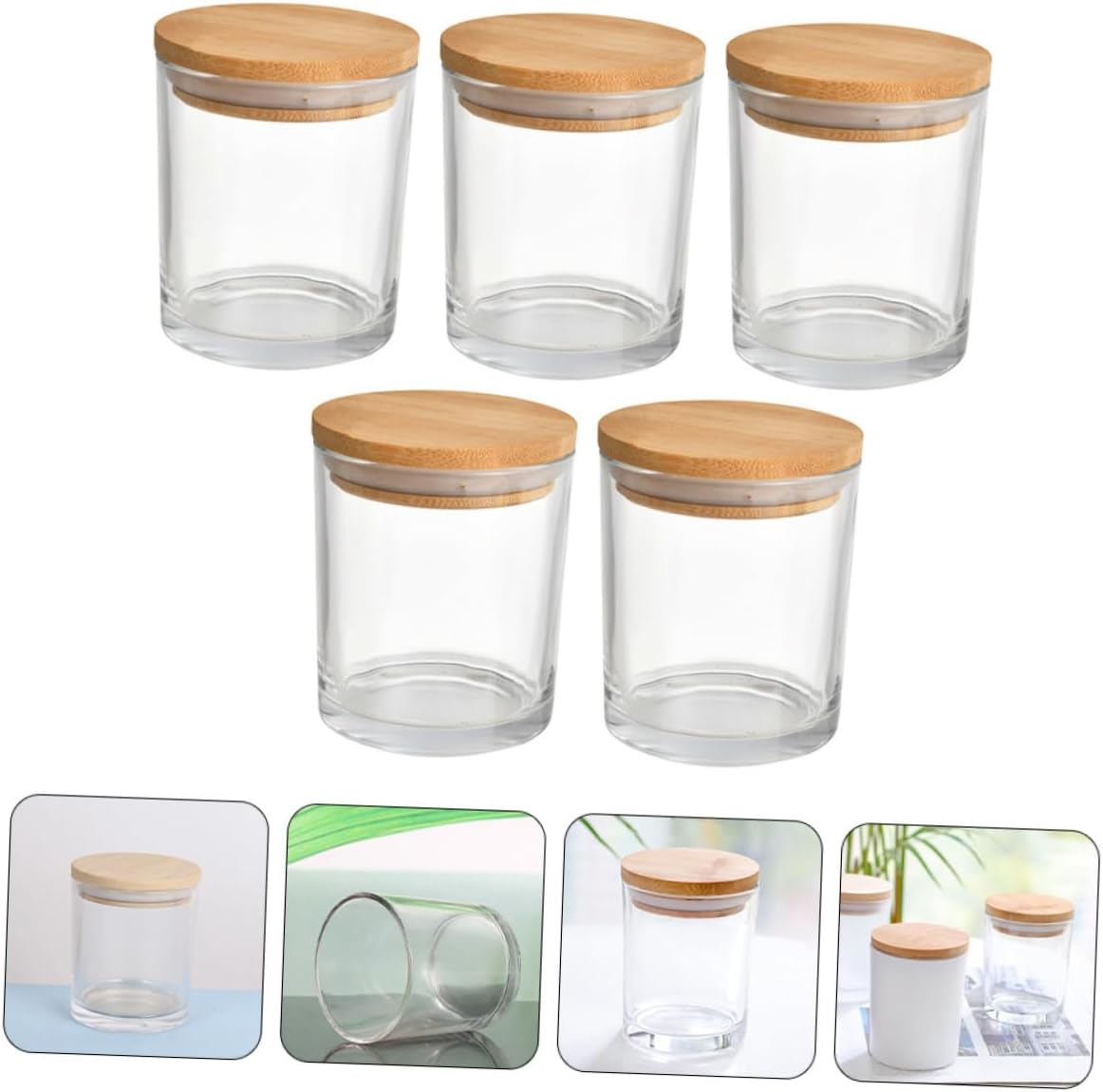Veemoon 5sets Glass Candle Jars Lids Empty Tins Jar for DIY Scented Beeswax Bedroom Decor