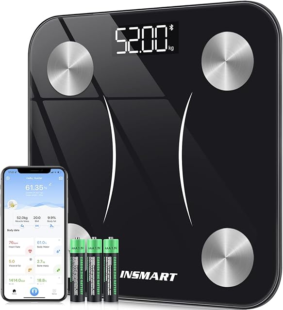 Bluetooth Body Fat Scales, INSMART Smart Digital Bathroom Weight Weighing Scales for Body Composition Analyzer with Smart APP, Body Composition Fitbit Scales for Fitness (ST/LB/KG) (Black)