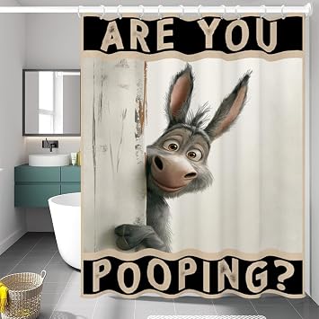 Funny Donkey Shower Curtain,are You Pooping Sign Shower Curtain Sets for Bathroom with 12 Hooks,Farmhouse Waterproof Shower Curtain Witty Humor Cloth Fabric Bathroom Decor 72 x 72 Inch