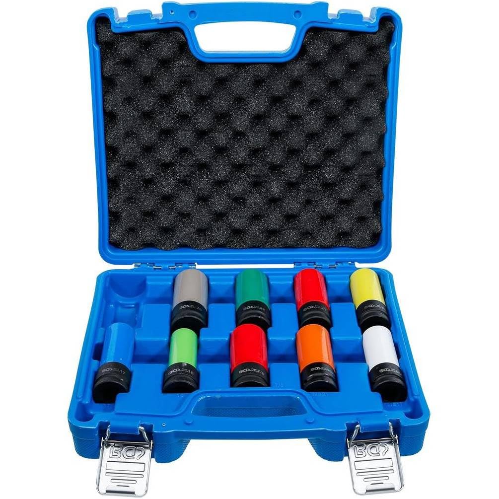 Juego de casquillos de potencia 10 piezas 12,5 mm (1/2) 15-24 mm - Protección integrada, tornillos de rueda especiales - Versatilidad - D-Work