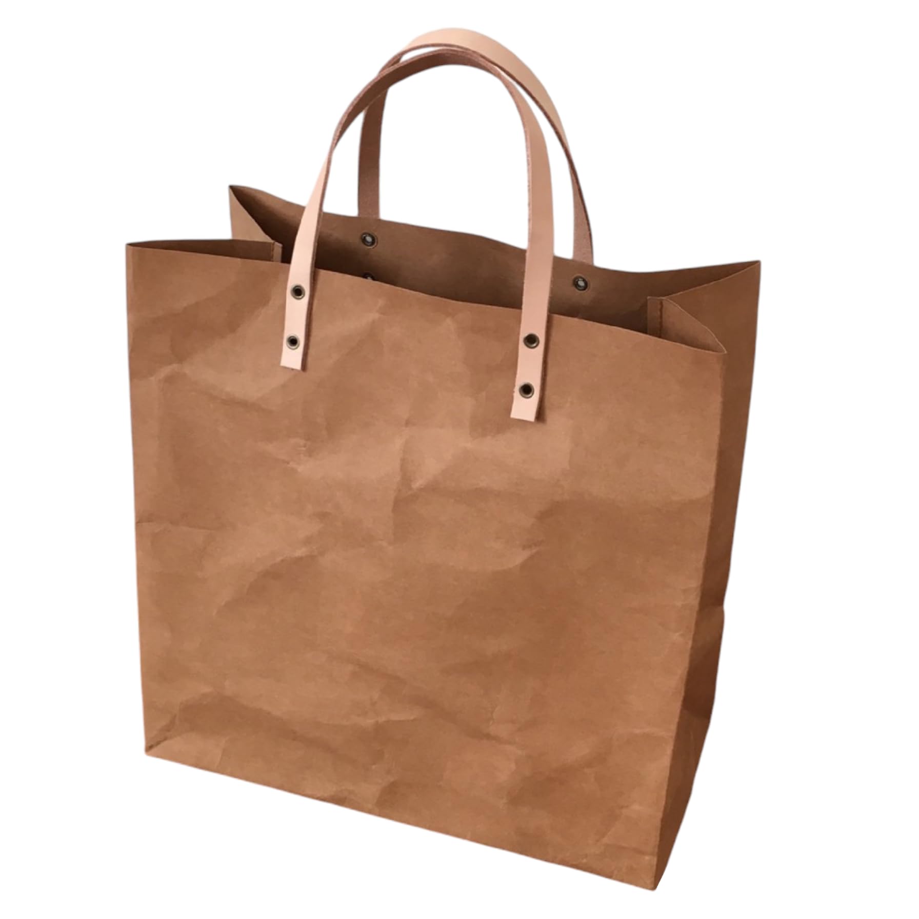 Washable Kraft paper SHOPPING BAG BROWN Color Large size with natural leather handles Eco-Friendly Design