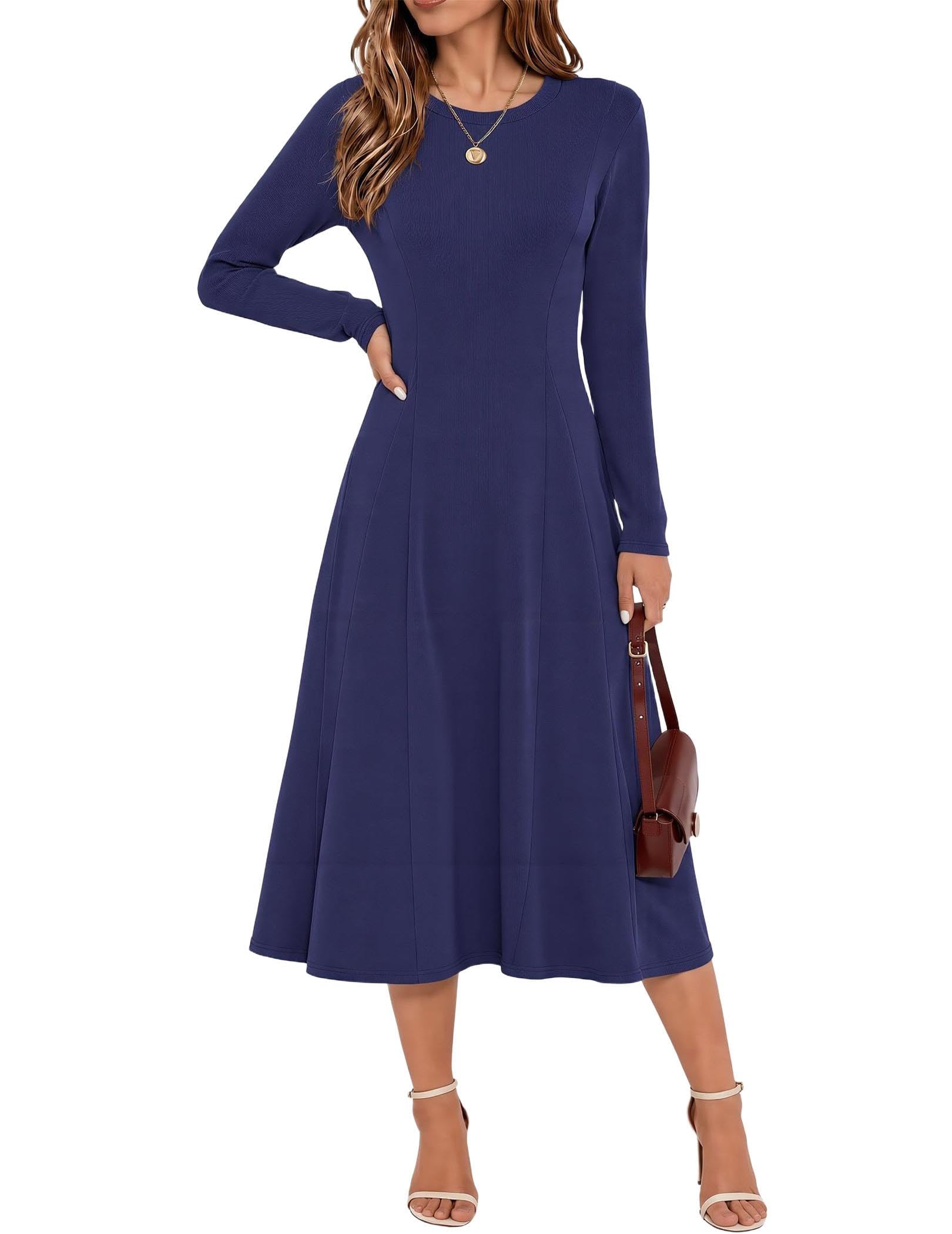 Zeagoo Womens Sweater Dress Long Sleeve Ribbed Knit Flowy Midi Fall Dresses