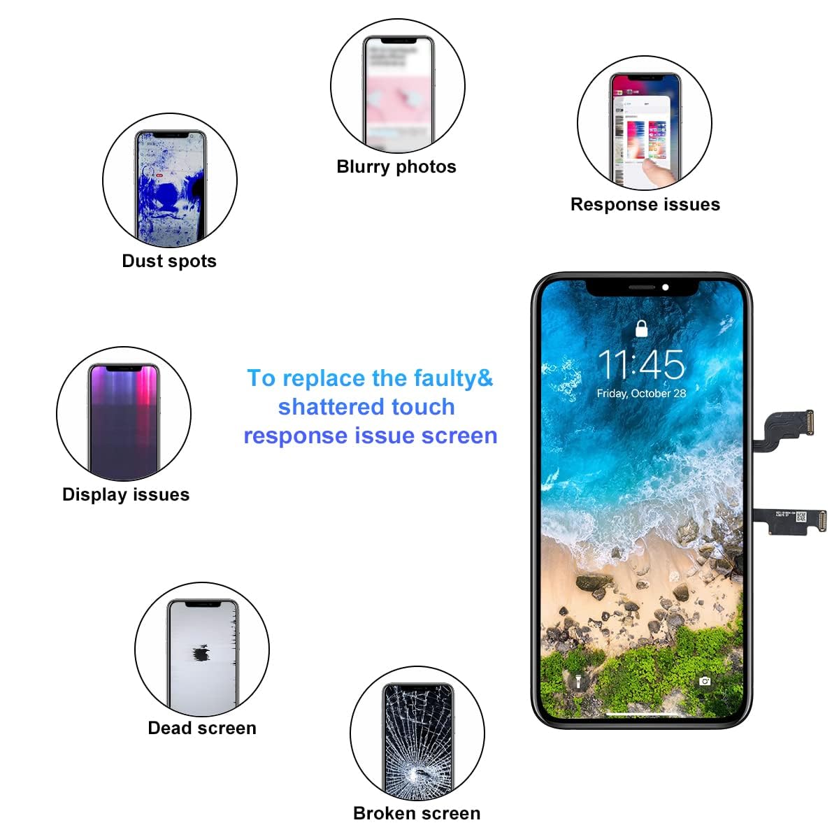 Dinow Pantalla LCD para iPhone XS MAX Reemplazo 6.5",3D Touch Pantalla LCD digitalizador Conjunto Completo + Herramientas de reparación + Protector de Pantalla