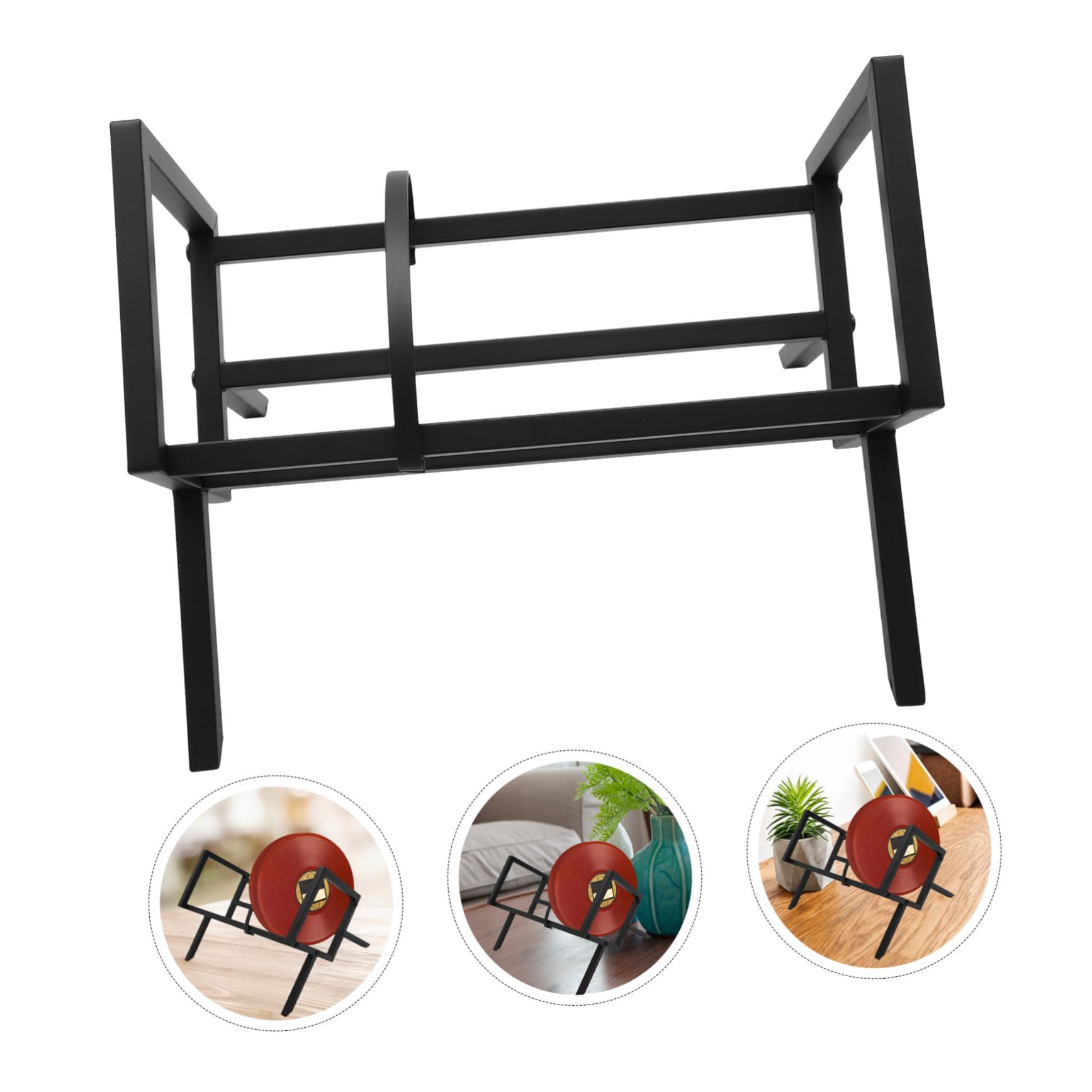 Scaffale Porta Dischi in Ferro Nero in Vinile Design Stabile e Aspetto Moderno, Supporto per CD e Vinili per L'organizzazione Desktop