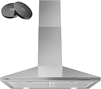 Hermitlux 30 Inch Stainless Steel Wall Mount Range Hood - 380 CFM, Ducted/Ductless, 3 Speeds, Quiet 50dB, LED Lights