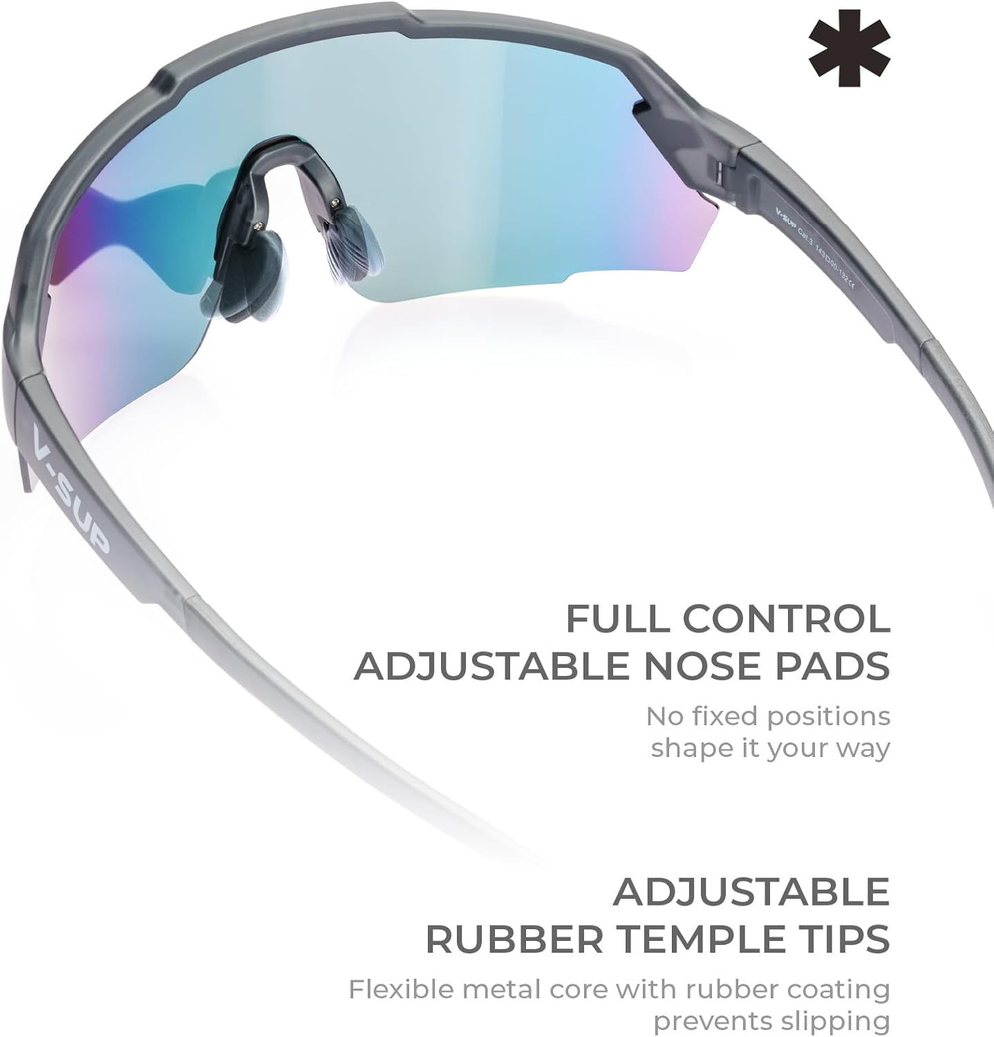 V-SUP TR90 Cycling Sunglasses UV400 Protection, Adjustable Ultra-Light Sport Glasses with Case for Running & Outdoor Use