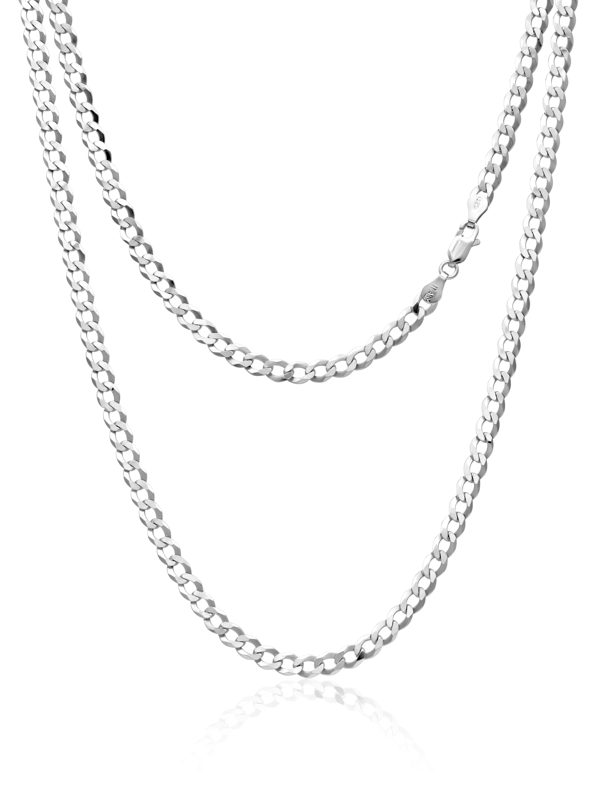 Aka Gioielli® - Cadena Cubana Plana 4.3 mm Plata De Ley Esterlina 925 Rodio - Collar Hombre Mujer Longitud: 45 50 55 60 65 75 cm