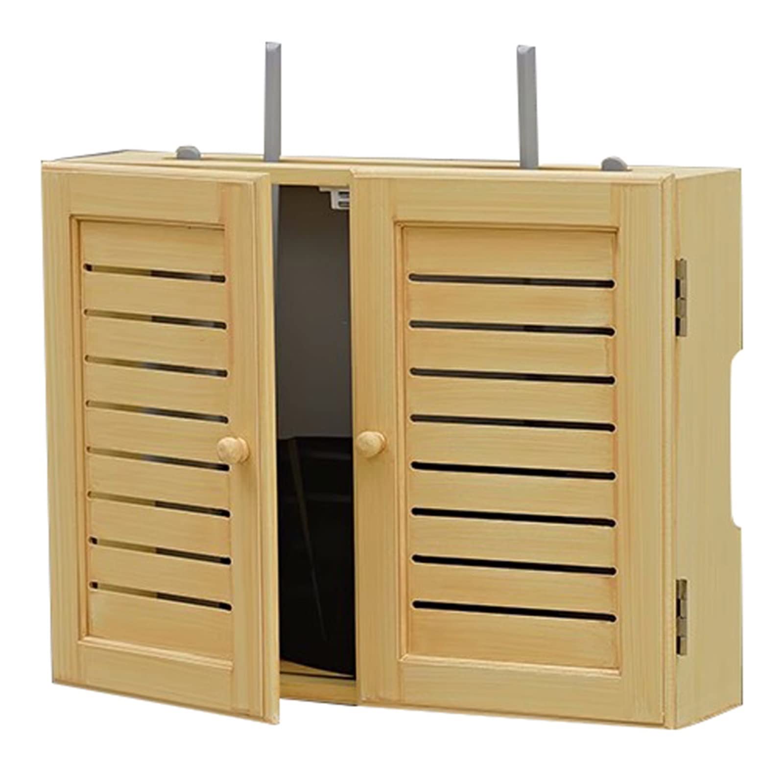 Pudełko do przechowywania routera WiFi z drzwiami, pojemnik na kable do zarządzania kablami, duży uchwyt do przechowywania na biurko/telewizor/komputer/koncentrator USB (kolor: kolor drewna