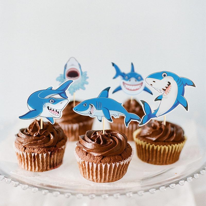 30Pcs Shark Cupcake Toppers Happy Birthday Sea Cake Picks for Shark Ocean Theme Kids Birthday Baby Shower Party Supplies - Image 3