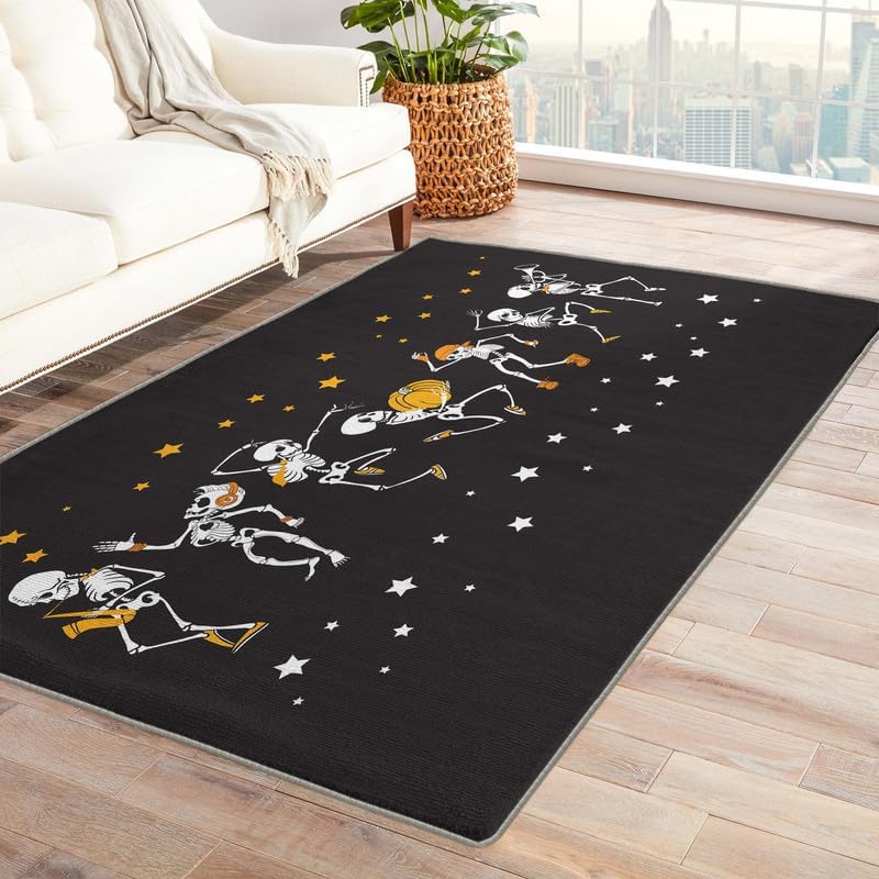 Alfombras lavables para sala de estar, dormitorio, divertida alfombra de esqueleto y decoración del hogar, alfombra de área de Halloween de 3 x 5