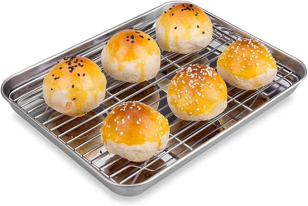 Oven Tray Toaster and Rack Set, Small Stainless Steel Pan with Cooling Rack