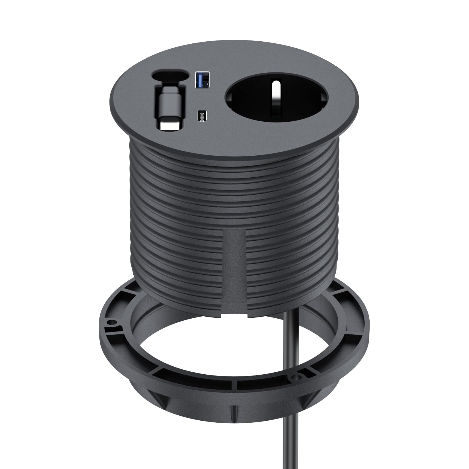 Einbausteckdose mit einziehbarem USB-C-Kabel für Schreibtisch