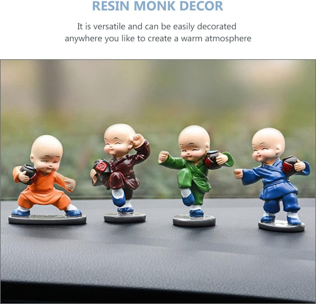 Abaodam Mini Monk Figurines Resin Car Dash Ornament for Center Console and Home Decor Vivid Monk Statue Set of 4 3.14 X 2.44 X 1.18 in image 2