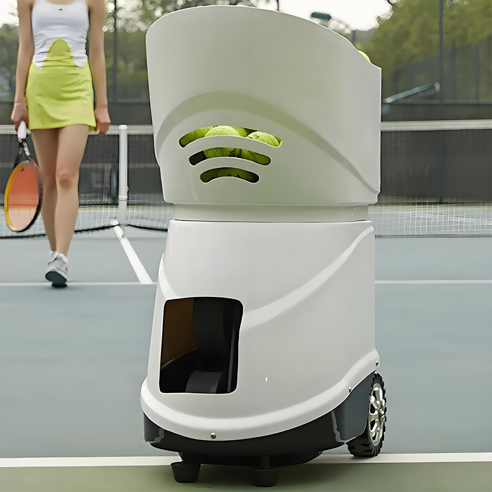 Lanciatore Automatico di Tennis, Macchina per Palline da Tennis, Telecomando App Mobile (velocità, Frequenza, Angolo, Rotazione, ECC.), Contiene 150 Palline