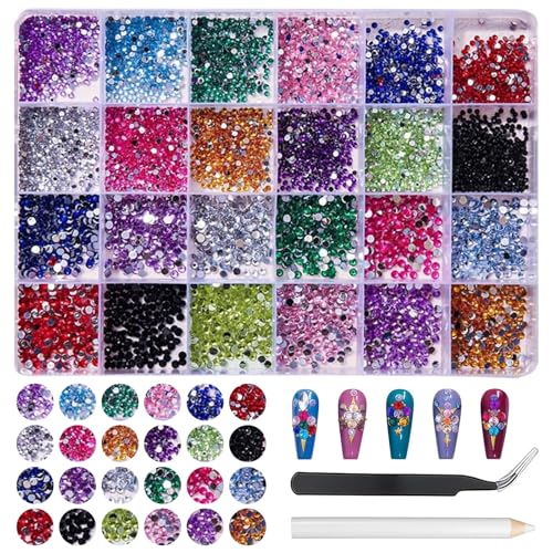 18000 Stück Strasssteine mit flacher Rückseit 12 Farben 2 mm und 3 mm Strasssteine für Nägel Kristall-Glitzersteine-Set für DIY Nägel Handwerk Kunsthandwerk mit Picking-Pinzette und Wachsstif