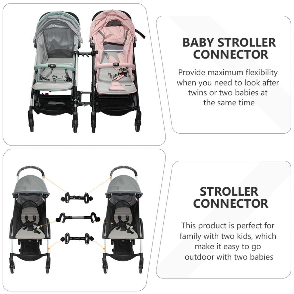 Conector Doble para Carrito de Ñiño Gemelar, 3 Piezas en Material Ligero y Antioxidante, Compatible Sillas de Paseo para Bebés