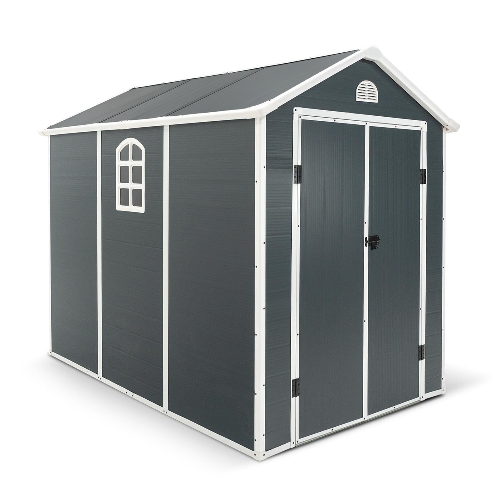Gardiun Caseta de Resina para Exterior New Fiorella 5,32m² 188x278x225 cm Ventanas Laterales y Respiraderos Antracita/Blanco
