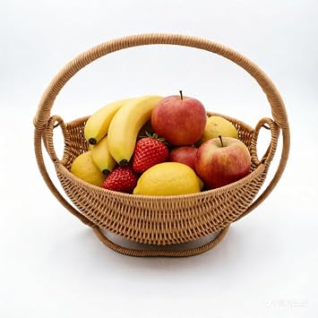 Fruit Basket Bowl Storage, Handwoven Wicker Swing Hanging Vegetables Basket, Waterproof PP Wicker Storage Basket for Fruits,Snacks & Dry Foods