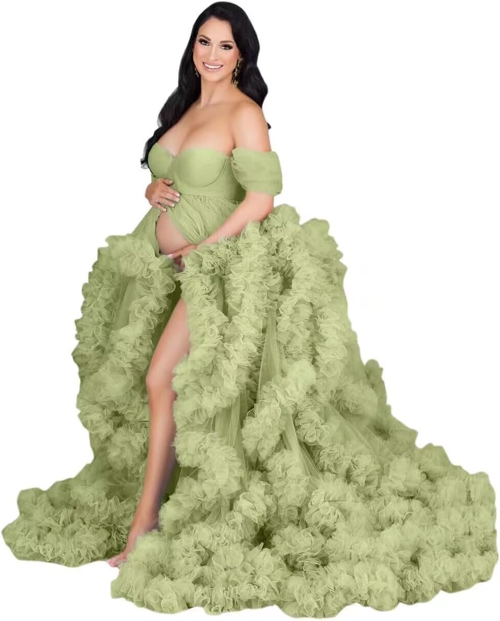 Tulle Maternity Dresses for Photoshoot Puffy Bridal Lingerie Bathgown Off Shoulder Pregnancy Robes Baby Shower Dress