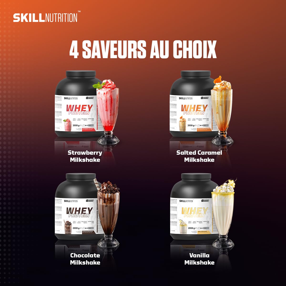 SKILL Nutrition Whey Protein | Protéine de Lactosérum | 23g Protéines par Portion | Haute Solubilité | Soutien Croissance Musculaire & Récupération | 2000g | Saveur Milkshake Fraise