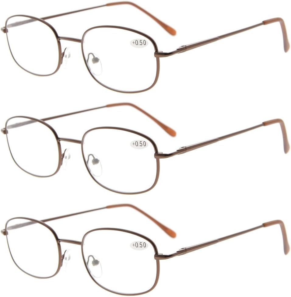Eyekepper Metal Frame Spring Hinged Arms Reading Glasses 3 Pair (Black) Valupac Metal Readers +0.75