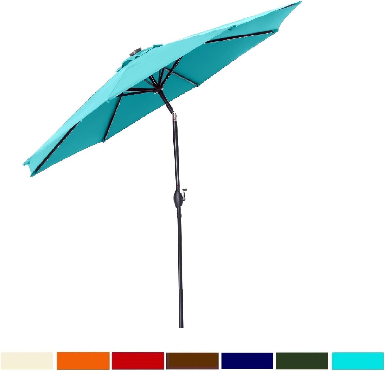 Leisurelife 9' Patio Table Umbrella with Lights Outdoor,8 Sturdy Ribs, Solar Power, Lake Blue