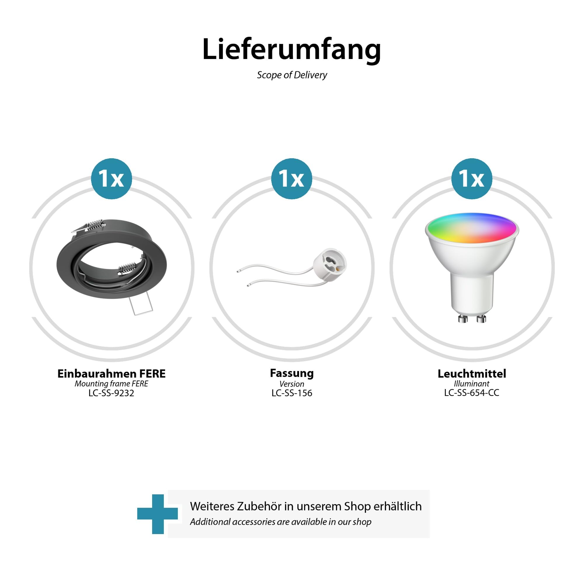 ledscom.de 6x wpuszczane reflektory sufitowe FERE z ramą montażową w kolorze matowego antracytu, z możliwością obrotu, w zestawie z żarówką LED GU10 RGBW do systemu Smart Home, 473 lm
