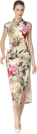 Imitated Silk Chinese Dress Printed with Chinese Traditional Painting