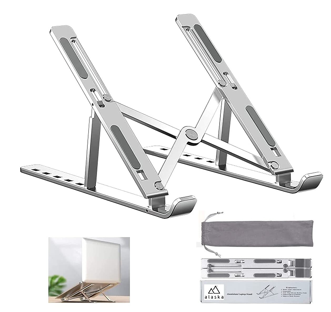ALASKA® Laptop Stand/Laptop Holder Riser/Computer Tablet Stand 6 Angles Adjustable Aluminum Ergonomic Foldable Portable Desktop Holder Compatible with MacBook, HP, Dell, Lenovo & All Other Notebook (B0994WS455) Amazon Price History, Amazon Price Tracker
