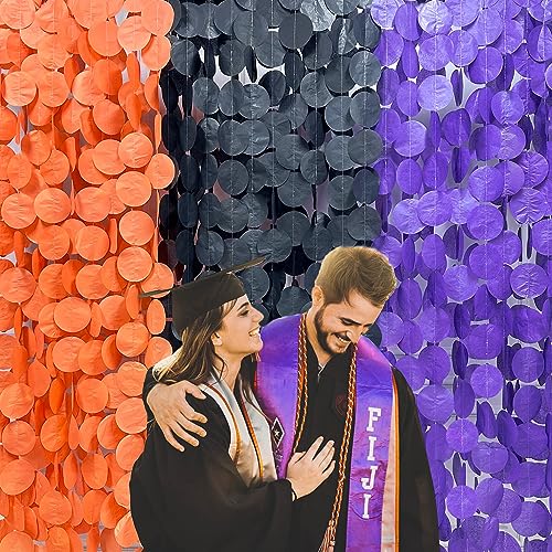 Image of 192 Ft Orange Purple Black Party Decorations Polka Dots Streamer Garland Backdrop for Halloween Graduation Birthday Wedding Engagement Bachelorette Bridal Shower Holiday Party Supplies