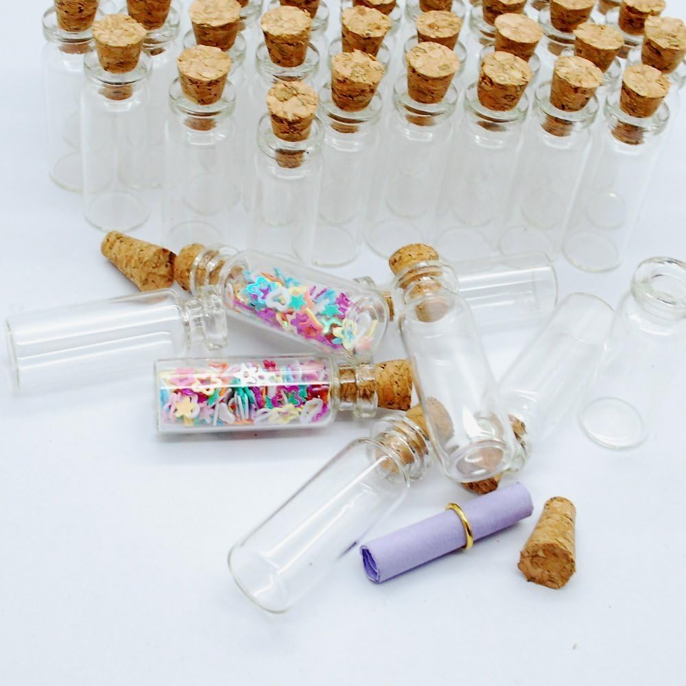Onwon 24 Pcs Clear Small Mini Glass Jars with Cork Stoppers For Message Weddings Wish Jewelry Party Favors