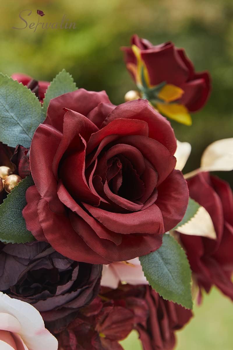 Serwalin Burgundy Artificial Flowers, Burgundy and Pink Silk Fake Flowers for DIY Wedding Decoration, Deep Red Flowers for Cake Bridal Bouquet Table Centerpieces Party Baby Shower - Image 7