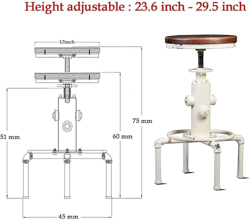 Miniatura 2 de Topower Taburete de bar industrial vintage antiguo de madera maciza, diseño de boca de incendios, café, café, industrial, juego de 4, blanco antiguo