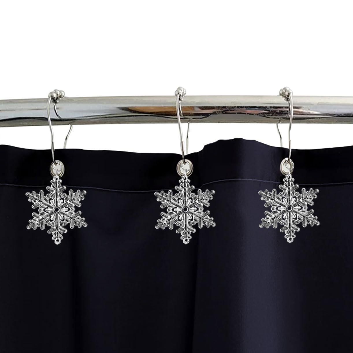 Decorative Snowflake Shower Curtain Rings with Rustproof Stainless Steel Hooks, Bling Cute Acrylic Pendant for Bathroom Decor, Pack of 12 (Snowflake)