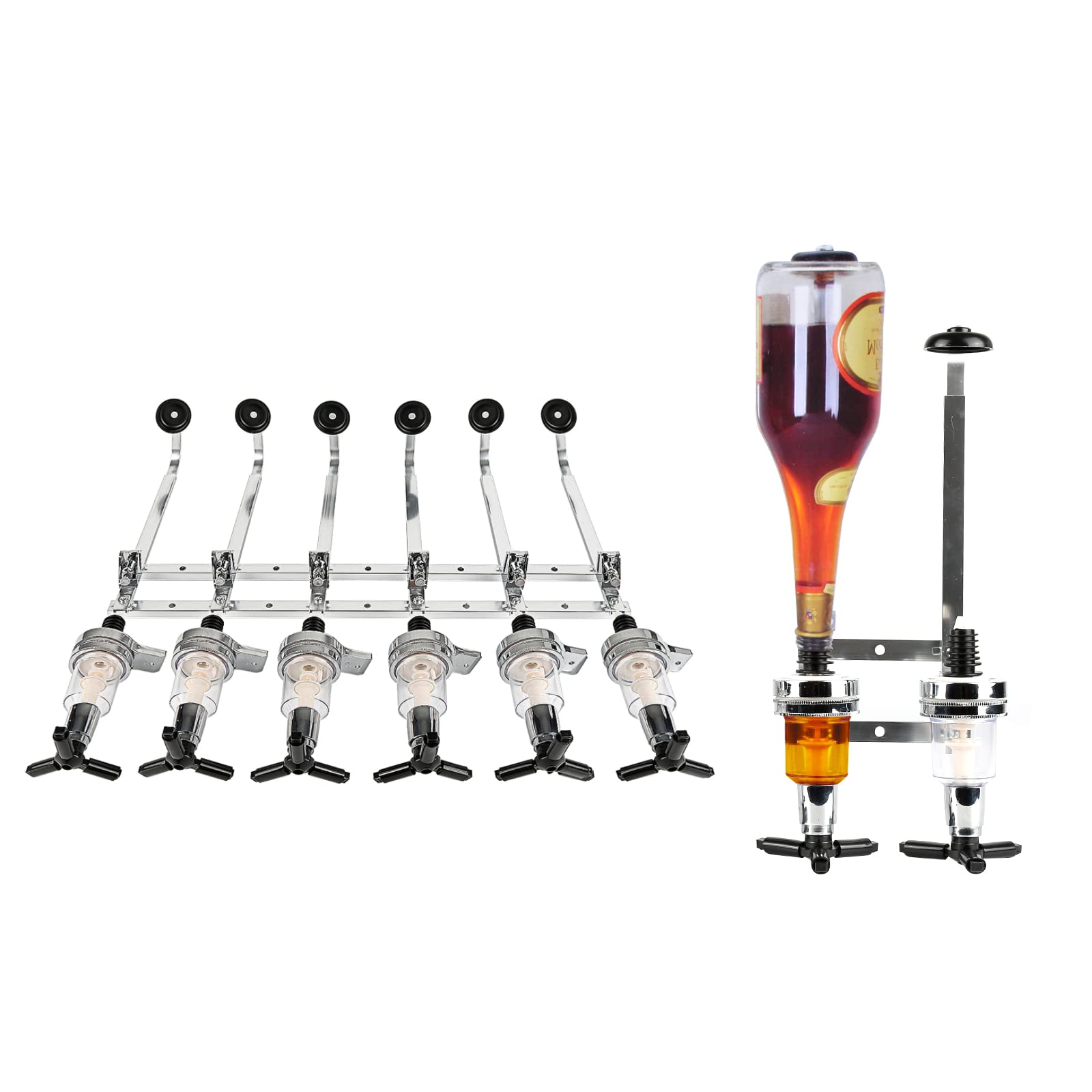 Distributeur d'alcool pour 6 Bouteilles, Distributeur de Boissons pour Bar, Support Bar Distributeur Boissons Murale, Mesures Dosage 1,5 oz (43 ML) (Argent 6 Bouteilles)