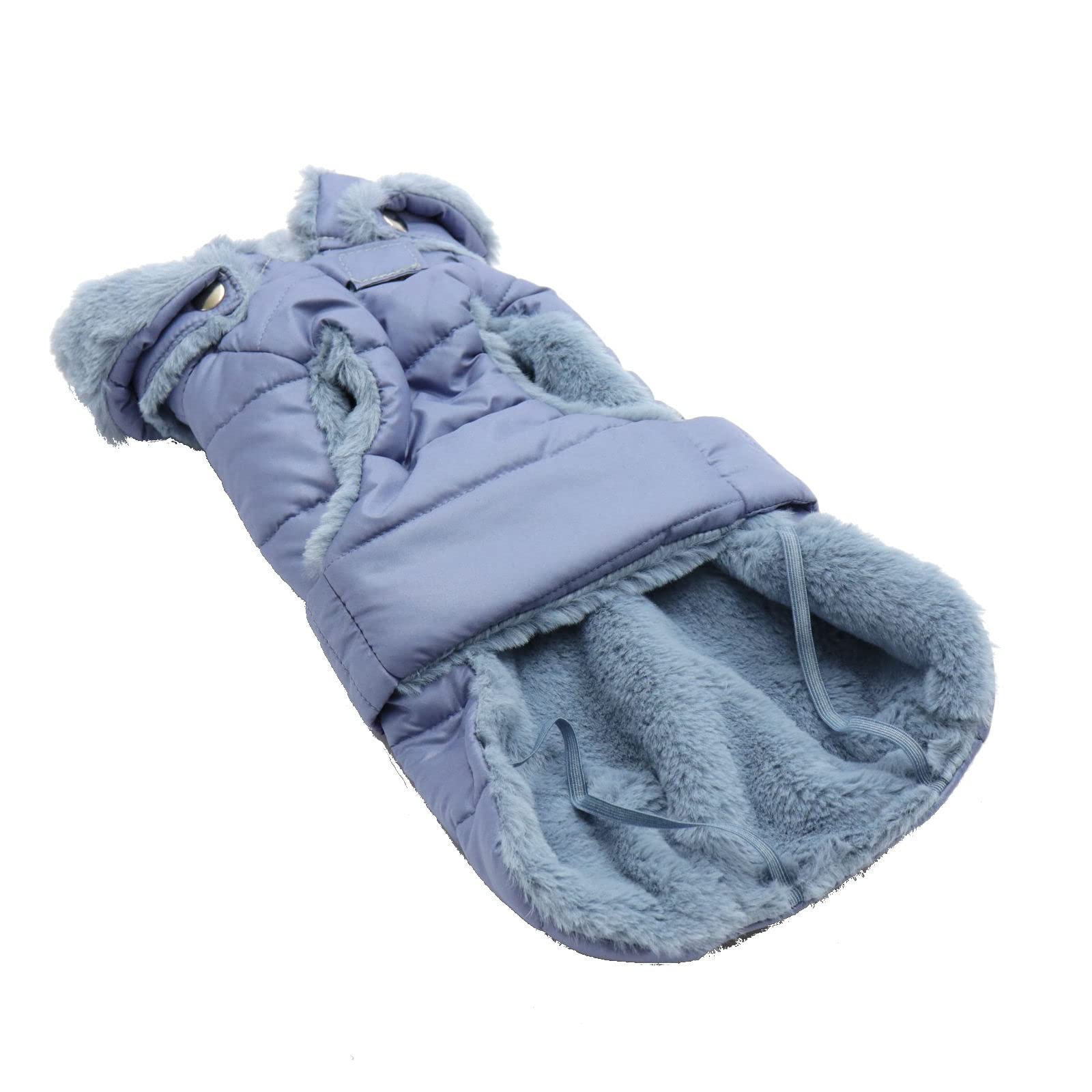 Fashion Dog Hunde-Steppmantel mit Kunstpelz-Futter - Azzurro - 39 cm