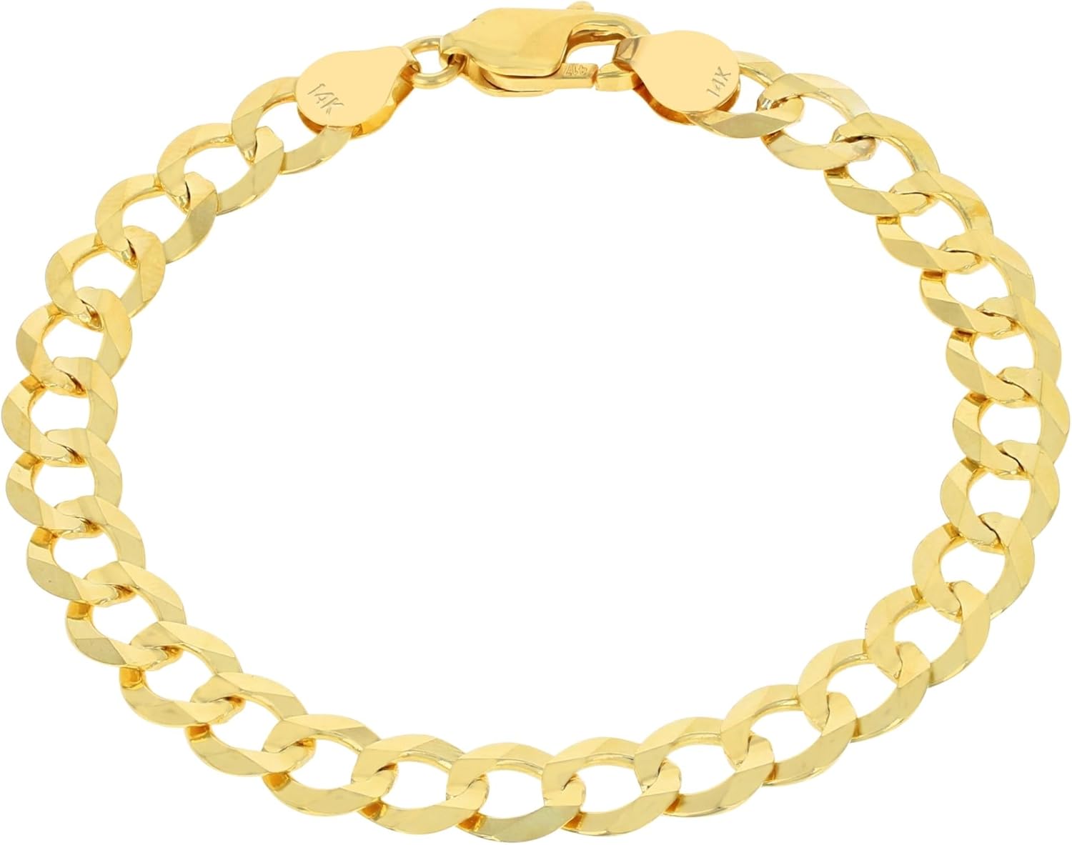 Nuragold 14K Real Yellow Gold Solid Cuban Curb Link Chain Bracelet 7"-9" (1.5mm-12mm) Italian Jewelry for Men & Women